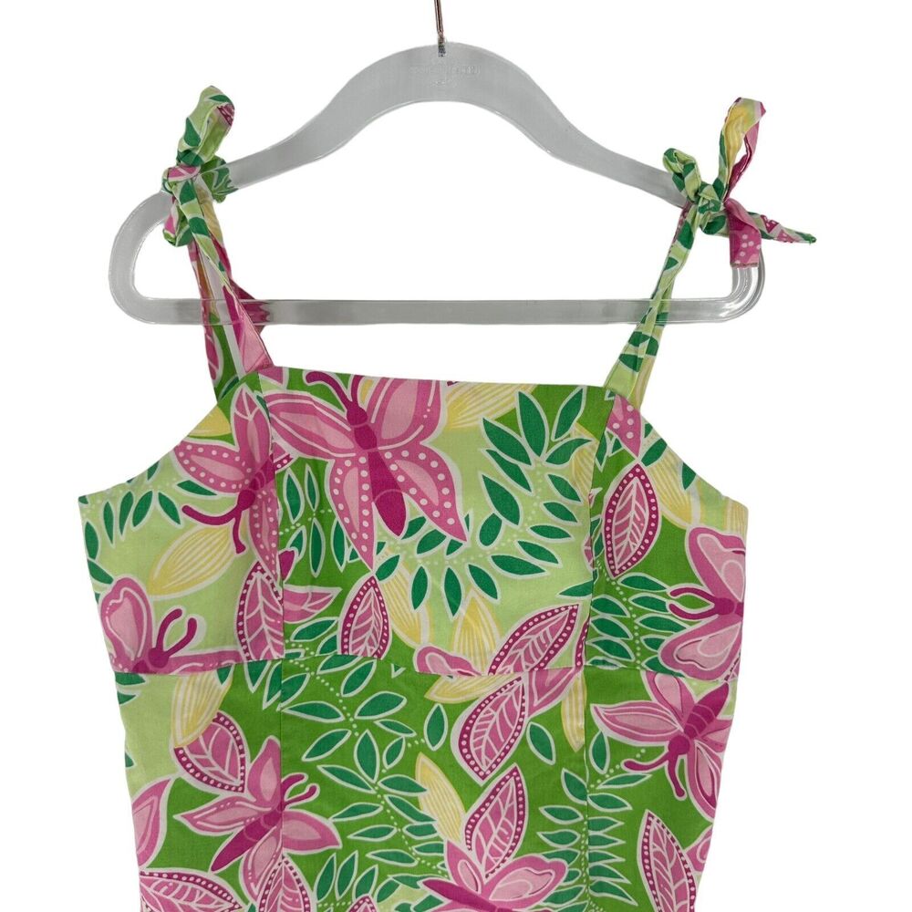 Lilly Pulitzer Dress Girls 8 Green Pink Floral Hawaiian Sundress Resort Vintage - Picture 4 of 14